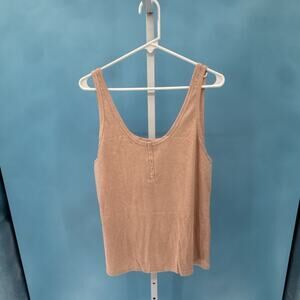 Women's Pink Button Front Scoop Neck Tank Top Solid Polyester Cotton Size 2XL